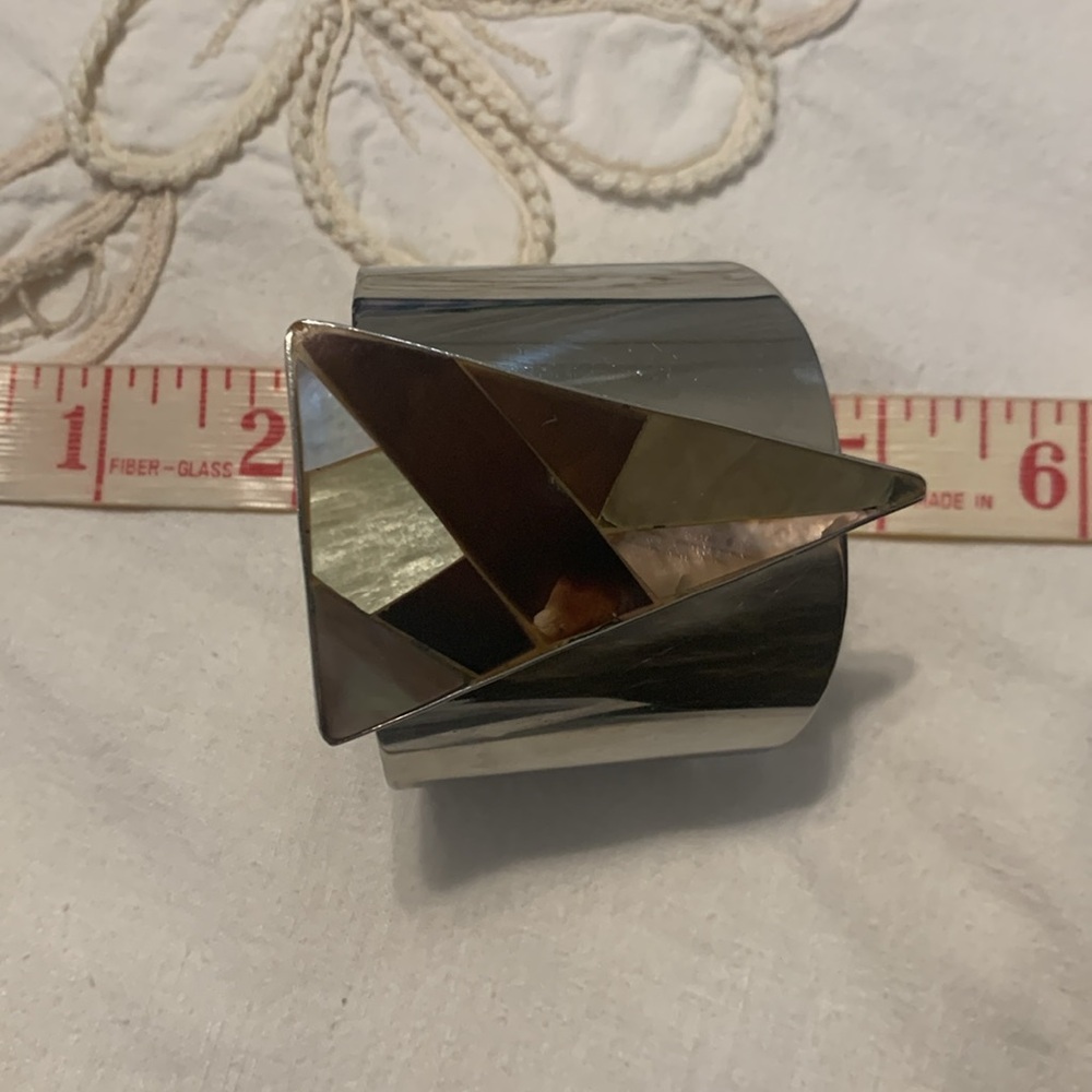 Unique Silvertone Cuff Triangle Lavender, Brown &… - image 3